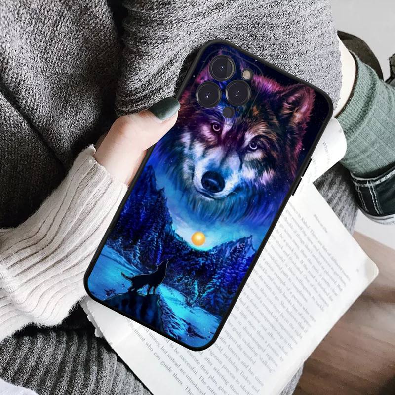 Coole schwarze Wolf-Telefonhülle für iPhone 14 11 12 13 Mini Pro Max 8 7 6 6S Plus X SE 2020 XR XS Funda Case
