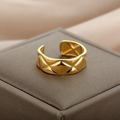 Wind Stainless Steel Rhombus Ring Popular Versatile Gold Plated Opening Adjustable Geometric Ring Ladies