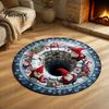 Round Christmas Area Rug Rug, 3D Optical Illusion Floor Mat with Santa Candy Cane Print, Non-Slip Stain Resistant Carpet for Living Room Bedroom