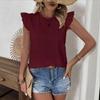 2026 Spring/Summer Round Neck Ruffle Sleeve Back Tie Solid Color Women's Top