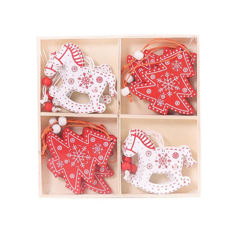Creative Wooden Christmas Ornaments: Small Reindeer Tree Pendants with Exquisite Painted Box