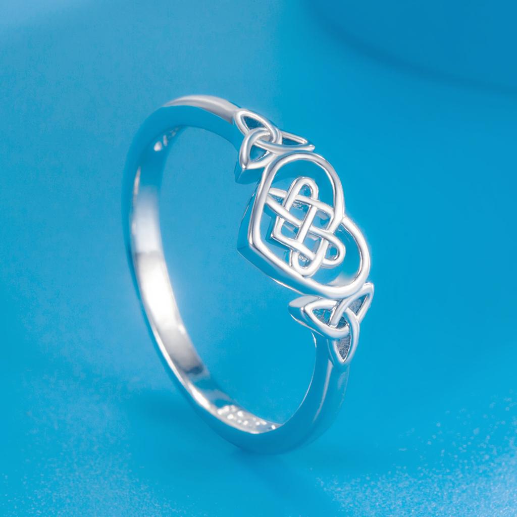 S925 Silver Love Heart Celtic Knot Ring for Women Hollow Out Geometric Ring Wedding Party Gifts Fine Jewelry