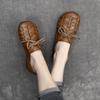Herbst Neue Vintage Handgeflochtene Schnürung Flache Mokassins Erste Schicht Rindsleder Lässige Damenschuhe