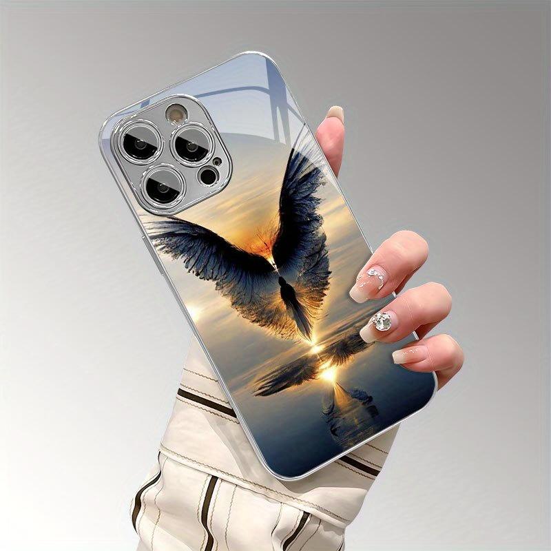 Underwater Wing Pattern Glass Electroplated Phone Case for iPhone 17/16 7/15/15 Pro Max, 14, 13, 12/12 Pro Max/11
