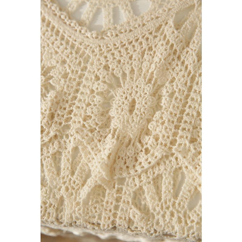 DIMANAF 2024 New Dress Women Knitting Lace Long Hollow Out Sexy Vest O-Neck Hollow Summer Style Tops Tees Loose Basic Black