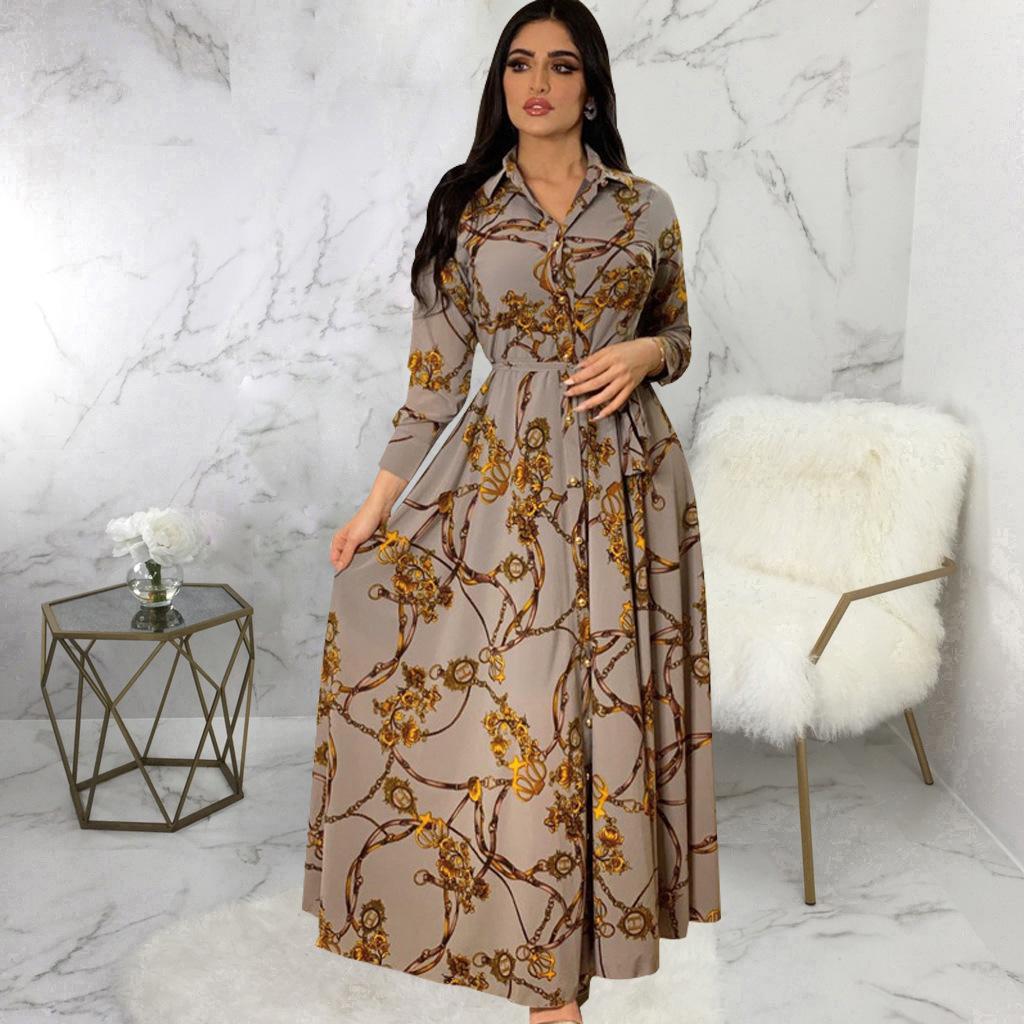 Women's Spring Long Sleeve Dress Printed Muslim Clothing Dress
