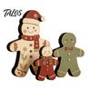 Christmas Farmhouse Mantel Accents 3Pcs/Set Wooden Ornaments, Rustic Gingerbread Man Tree Tiered Tray Style Festive Decor, Centerpieces for