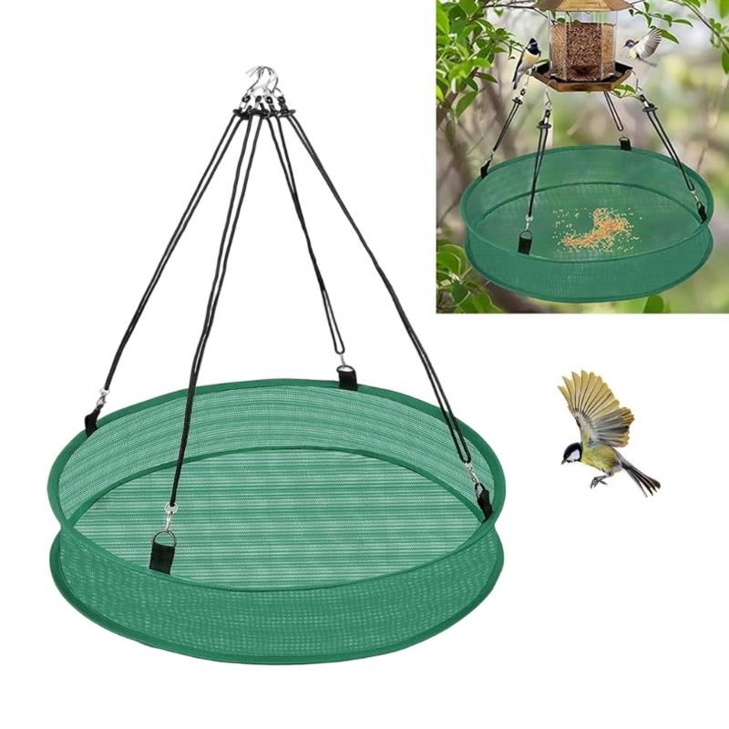 Set of 2 Outdoor Hanging Bird Food Tray with View Mesh Design for Backyard Bird Enthusiasts