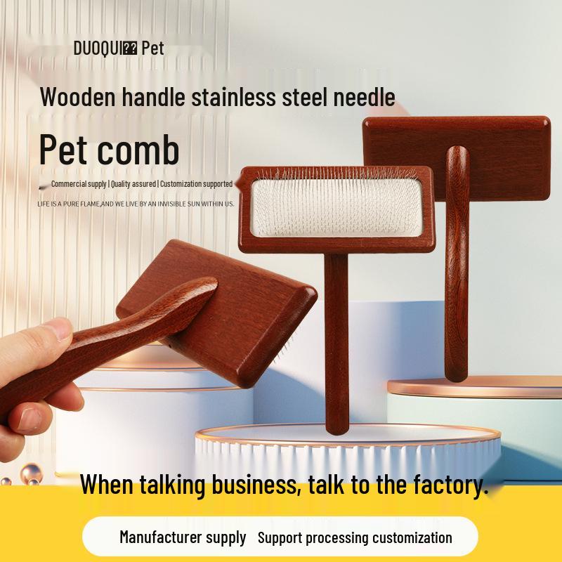 Solid Wood Pet Deshedding Comb for Cats & Dogs – Grooming & Hair Removal Brush for Long-Haired Breeds