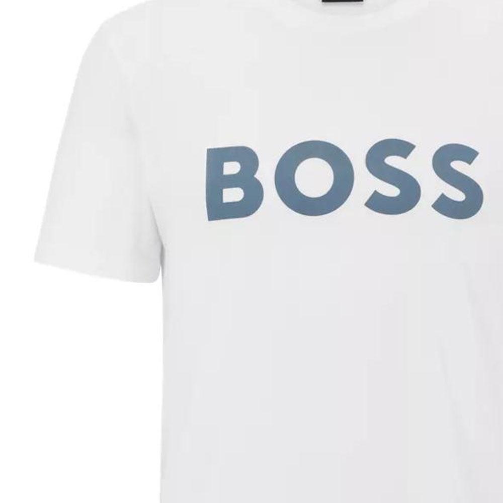 HUGO BOSS T Shirts Men's Blue With White Lettering Crew Neck Moderate Straight Fit 50481923-103