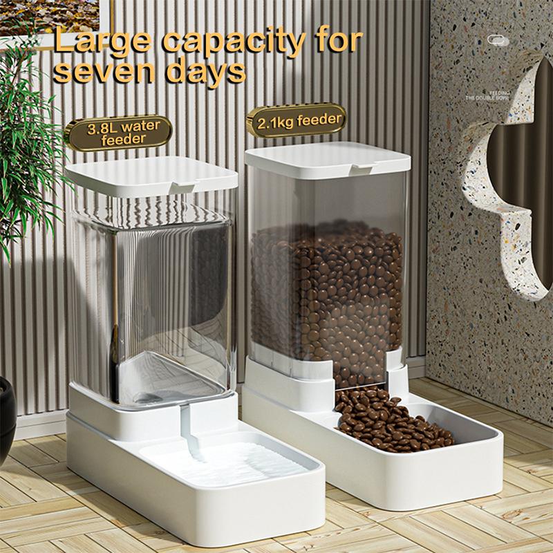 B Automatic Cat Feeder & Water Dispenser with Gravity Food Storage Container for Cats and Dogs