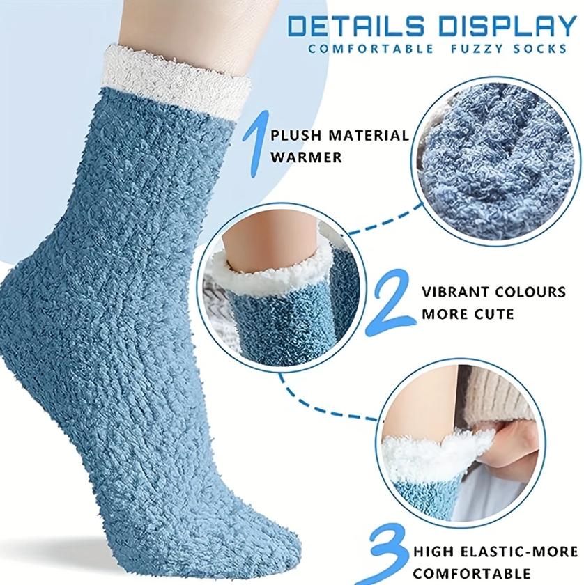 7 pairs of women's plush lined warm socks, plush and fluffy sleeping socks, suitable for family, indoor and ladies' Christmas gifts