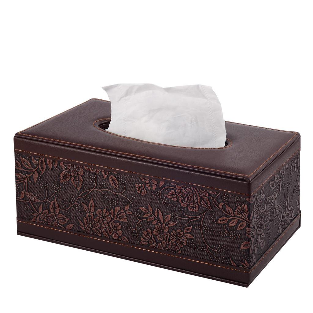 Eco-friendly Black Plaid Leather Tissue Box for Home and Hotel