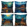 Korea Foguo Temple Cushion Cover Pattern Printed Pillowcase for Living Room Sofa Cushion Cover & Bedroom Decor