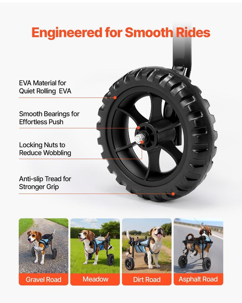Silla de ruedas para perros de patas traseras, Silla de ruedas ajustable de 2 ruedas para mascotas, Carrito ligero para perros con ruedas amortiguadoras, Silla de ruedas de soporte de movilidad para