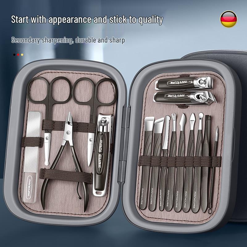 16-Piece High-Quality Nail Care Set for Men & Women: Clippers, Manicure, Tweezers, and Elegant Storage