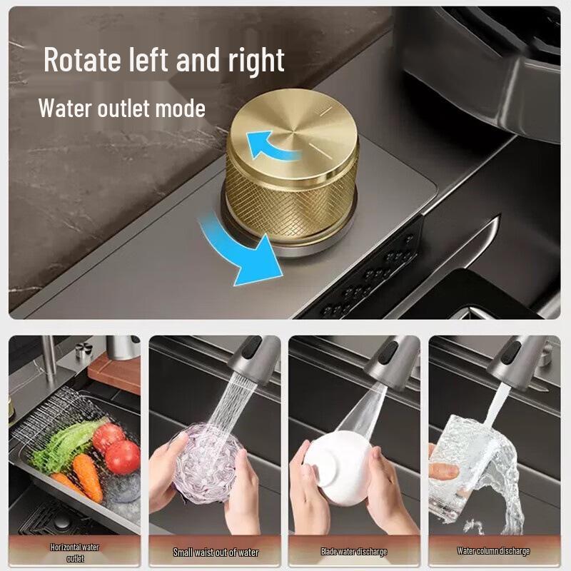 Stainless Steel Kitchen Sink with Large Single Bowl, Honeycomb Design, and Waterfall Knife Holder for Vegetable and Dish Washing
