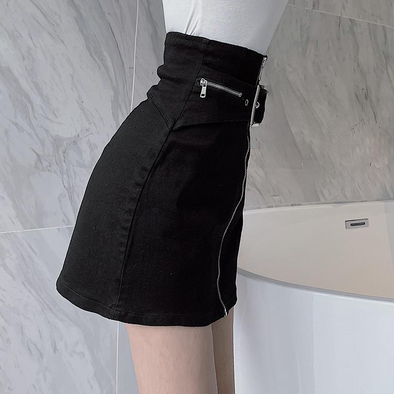 IELGY Frauen rock Blau Reißverschluss Kurzen rock A-linie Schlank Schwarz Denim Hohe taille Modische