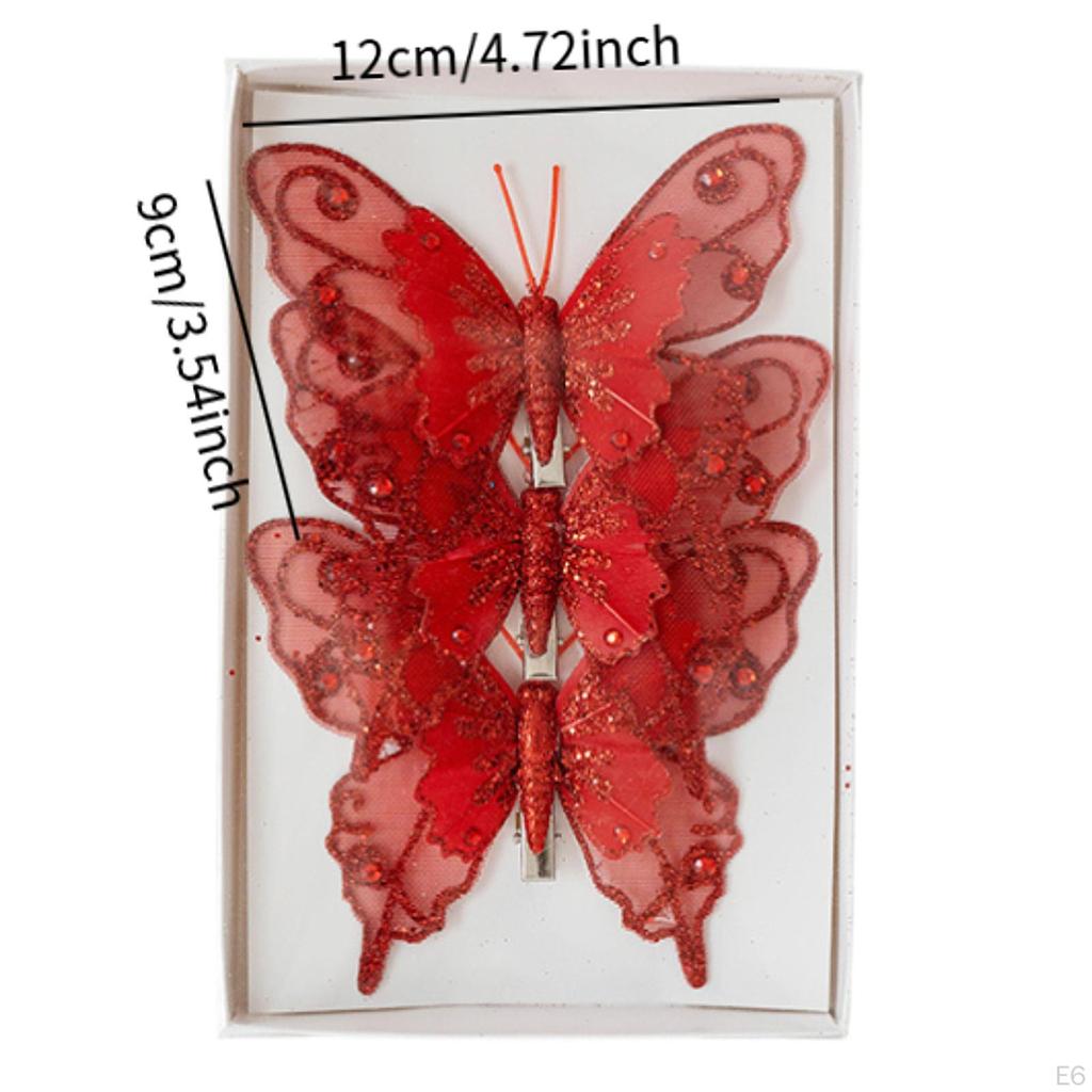 3Pcs Butterfly Christmas Tree Decorations Glitter Butterflies Bedroom Office Hanging for