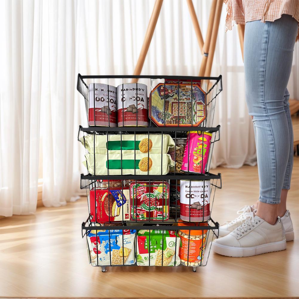 For 4 Pcs Stackable Wire Baskets Muti-Purpose Fruit Basket Storage Metal Baskets for Pantry Organizers and Storage