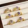 Retro Purple Diamond Colored Treasure Zircon Medieval Brushed Open Ring Gold Light Luxury High-End Niche Accessories Women