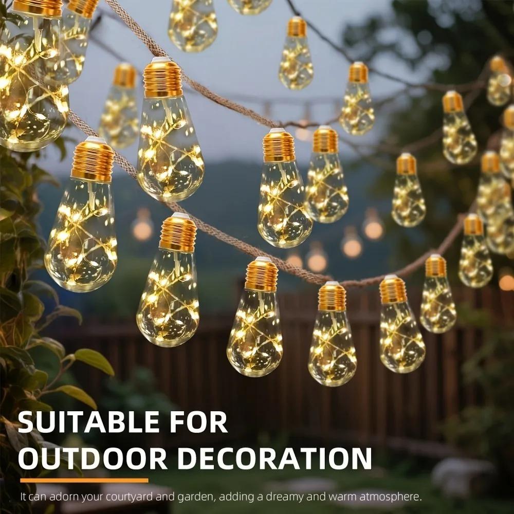 80LED Outdoor Garden Solar Light String, Bulb Hanging Retro Hemp Rope Light String, for Camping Courtyard Fence Garden