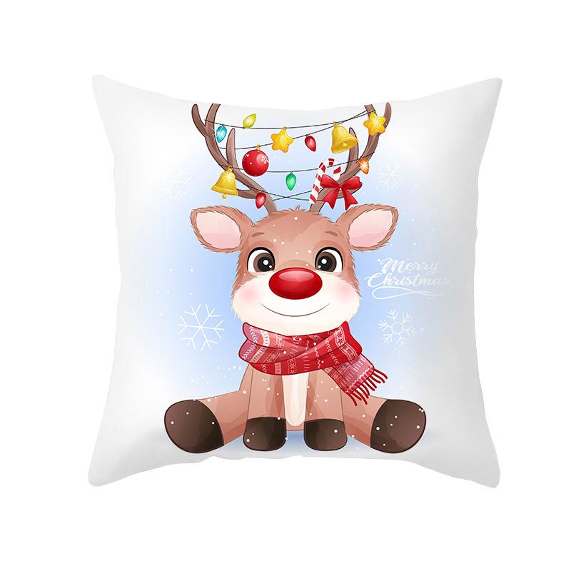 Cartoon Watercolor Christmas Pillow Cover Printed Cute Christmas Snowman Sofa Cushion Pillow Cover Home