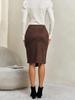 Women's Solid Color Irregular Suede Zipper Skirt High Waisted Buckle Wrapped Hip Twisted Elastic Knot Short Skirt Middle Skirt