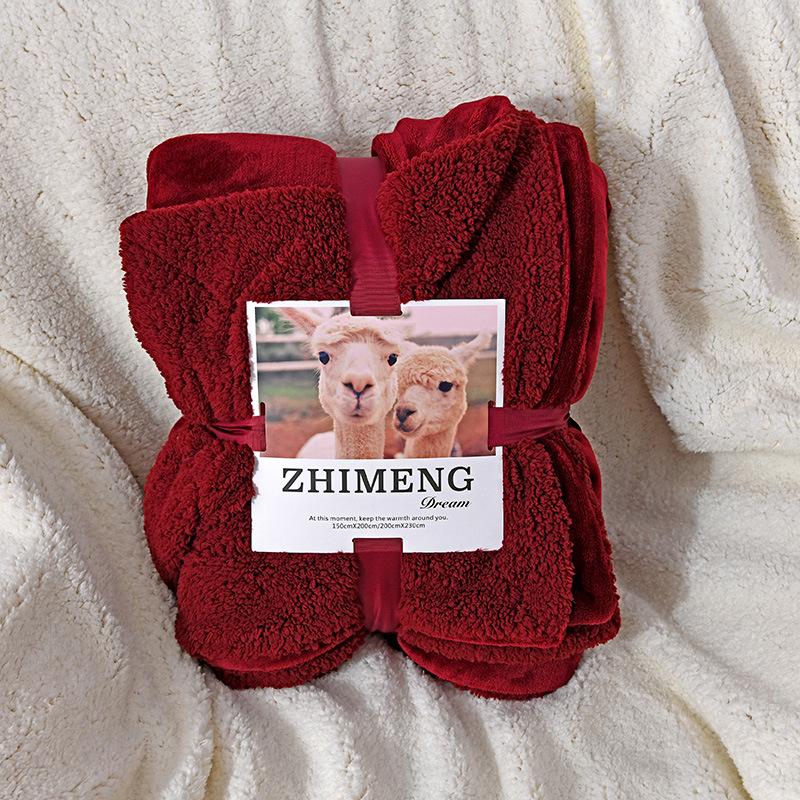 Double-Layer Thickened Flannel and Lamb Fleece Blanket with Solid Color and Custom Logo