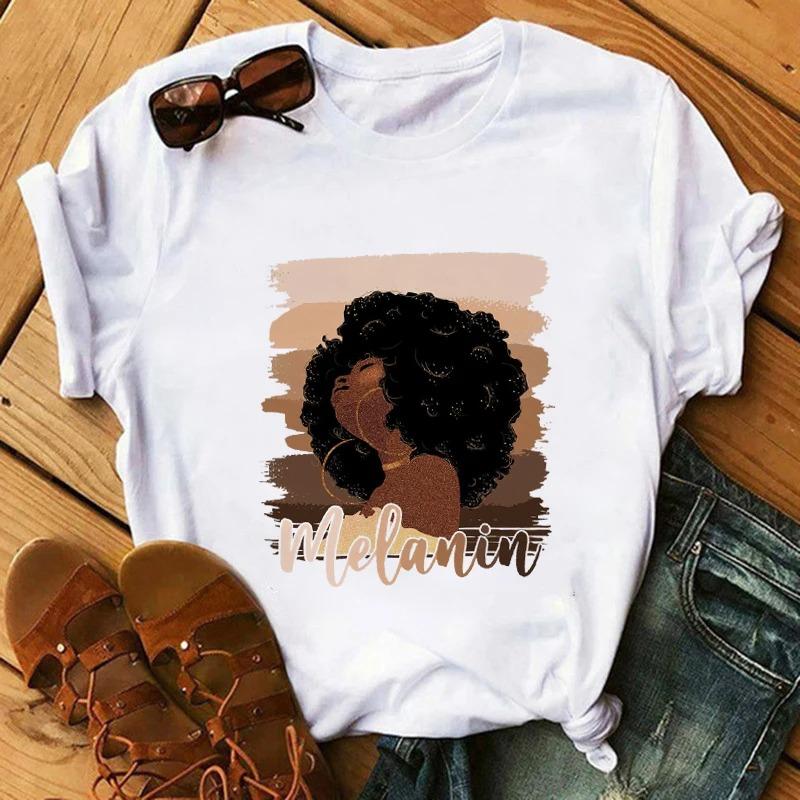 Black Girls African White Fashion Women TShirts Harajuku Cartoon Clothing Short Sleeve Summer Tees Casual FeUnisex Tops ONeck