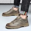 Mens Casual Leather Shoes 2026 Trendy British Style Round Toe Low Cut Soft Sole