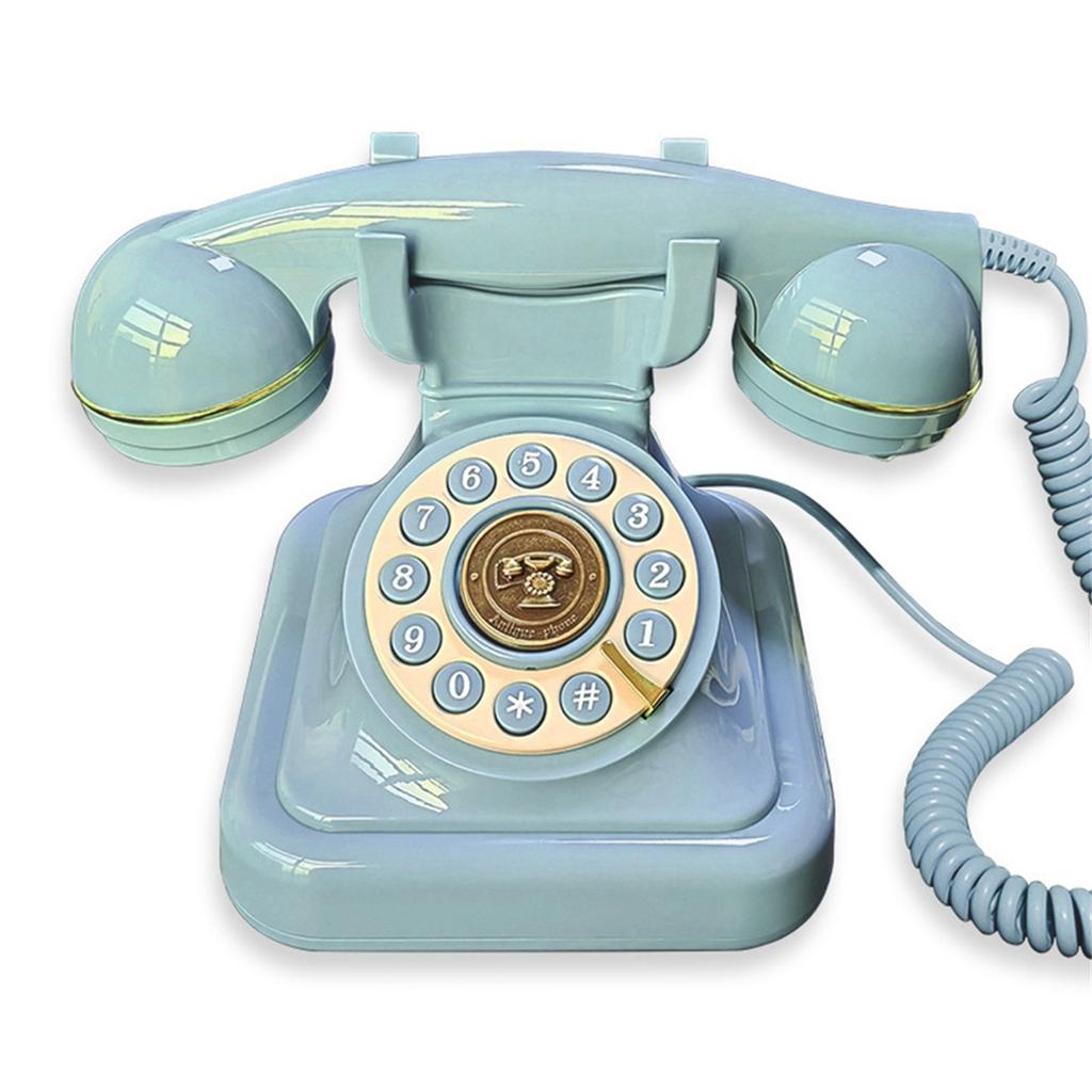 Retro Style Wired Dial Telephone Plug-in Home Fixed Landline Antique European Office Telephone Fashion Decoration Blue
