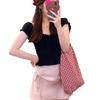 Women's Age-Reducing Pink A-Line Skirt & Black French-Style Top Summer Set - Slimming Sweet & Spicy Look