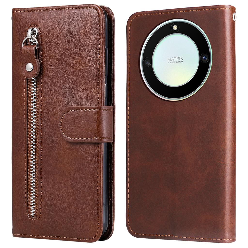For Honor X40 5G/X9a 5G/Magic5 Lite 5G Calf Texture Zipper Pocket Phone Case PU Leather Wallet Stand Anti-drop Cover