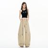 Khaki American street loose wide-leg pants for women, summer lazy style work pants, high-waisted casual curved knife sports pants