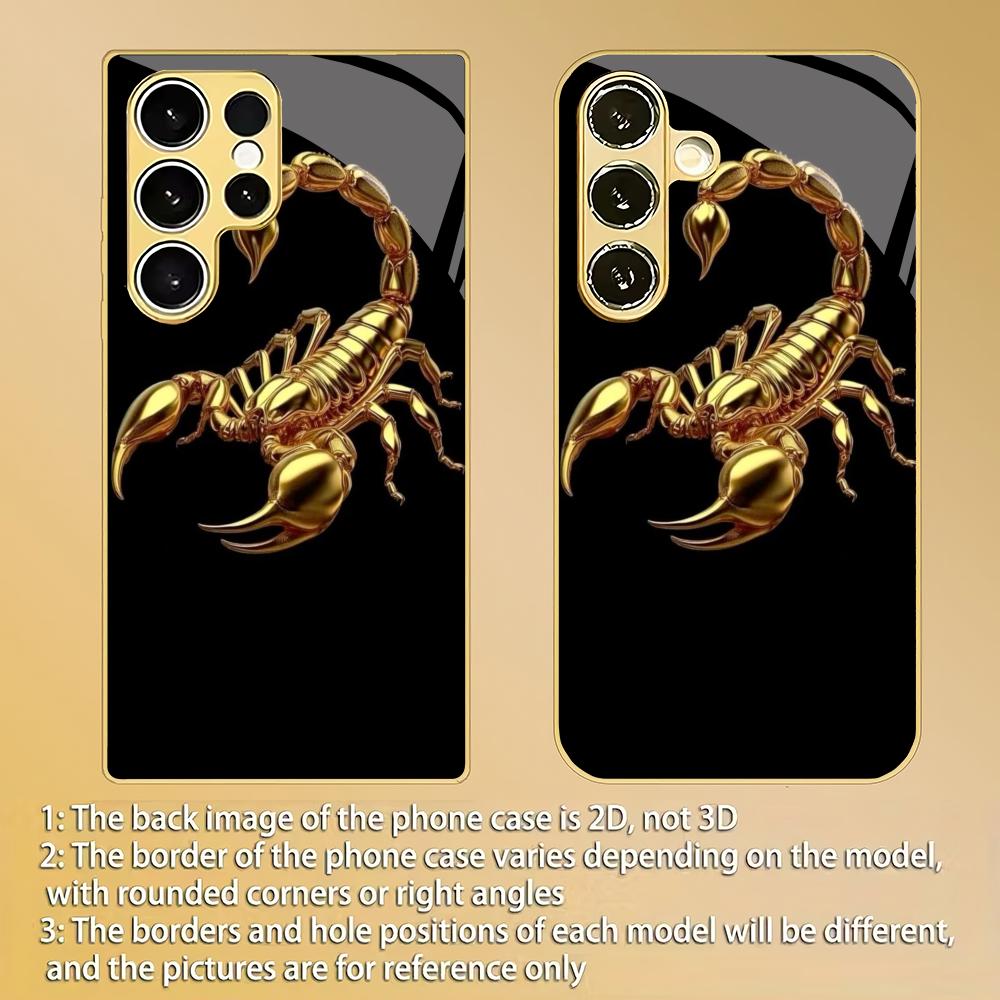 Golden Scorpion Pattern Plated Glass Phone Case Suitable for Samsung Galaxy S26 S25 S24 S22 S21 S20 FE/Ultra/Plus Anti Drop