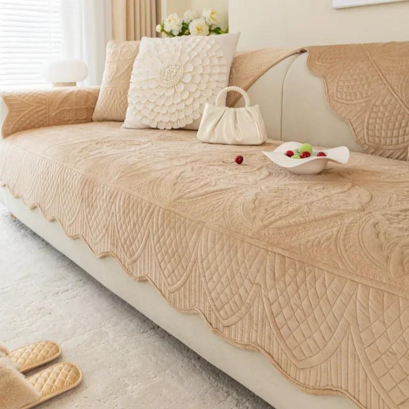 Solid Color Sofa Cover Mat Simple Warmth Sofa Cushion for Living Room Short Plush Warm Couch Protector Universal Anti-slip
