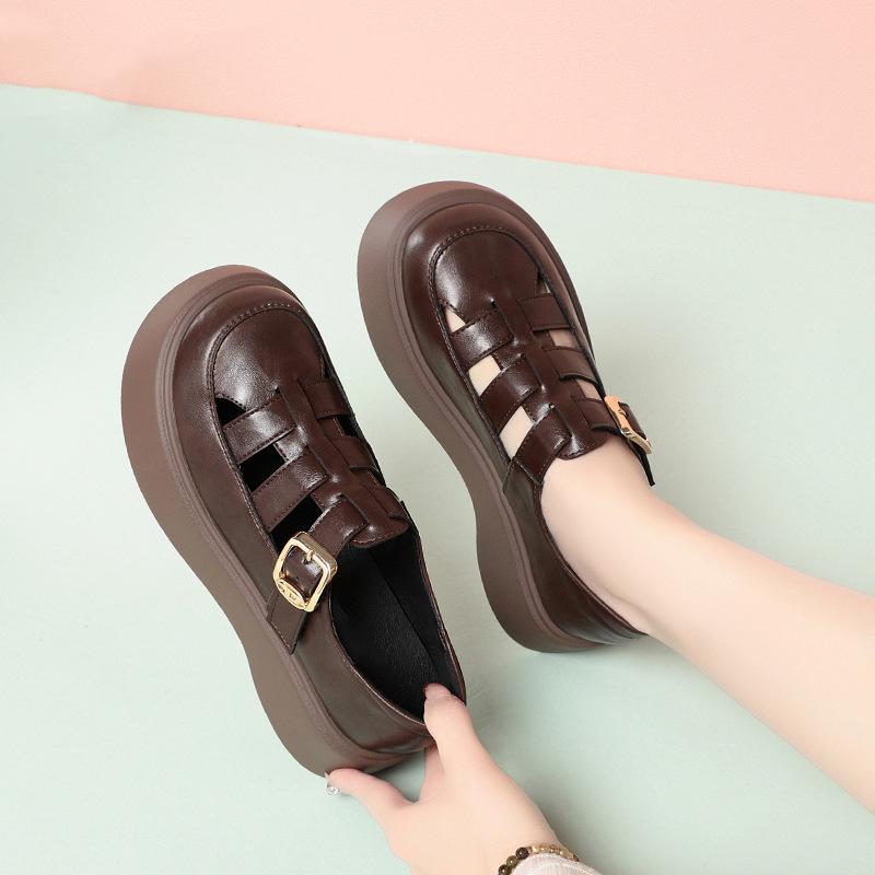 Sandales Mode Tendance et Décontractées Pour Femmes En Été Pour Jupes Romaines à Semelles Épaisses et Petites Chaussures en Cuir Célibataires pour Femmes