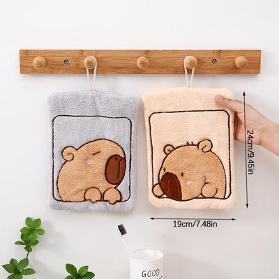 Sevimli El Havlusu Kapibara El Havlusu Mercan Polar Emici Banyo Havluları Mutfak Asmalı Havlular Yumuşak Silme Bulaşık Bezi