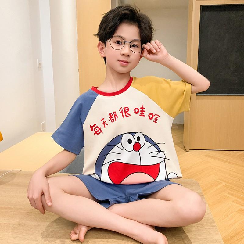 Boys Cotton Pajama Set Short Sleeve Shorts Sleepwear Kids 8-14 Years Cartoon Print Comfortable Home Wear