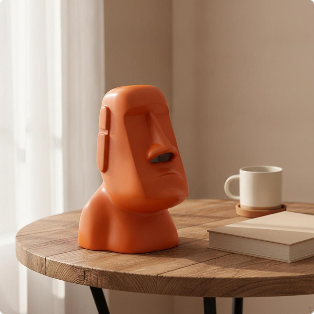 Moai Tissue Holder Sculptural Statue Box Glossy for Desk, Living Room, Office Black