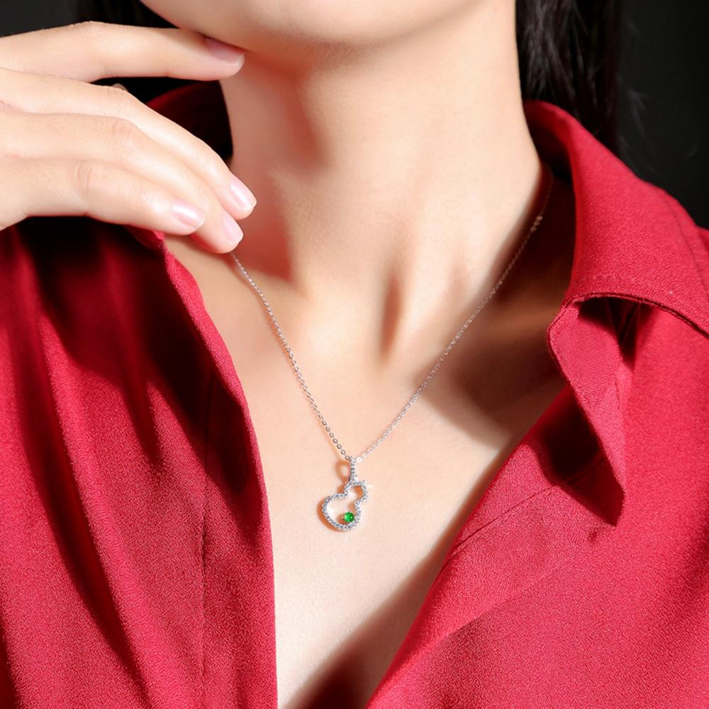 18k Plated 925 Sterling Silver Moissanite Diamond Emerald Gourd Pendant Necklaces For Women Anniversary Gift