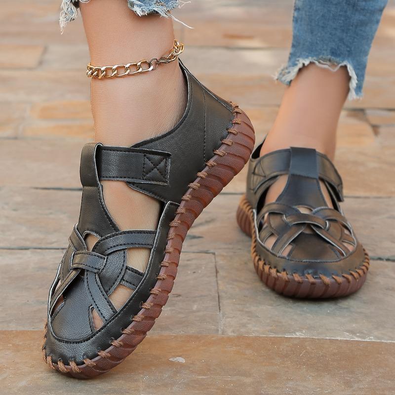 Fashion Women Sandals 2024 Summer Shoes Leather Covered Toe Soft Casual Walking Openwork Big Size Platform Sandals