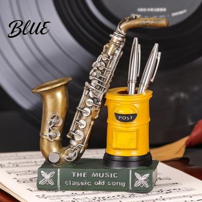 Künstlerischer Schreibtisch-Organizer Vintage Saxophon & Violine Stifthalter Harz Musikinstrumenten-Organizer Beschwerte Hochdichte Dekorationsbasis Stiftehalter