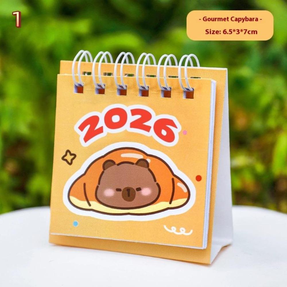 2026 Capybara Mini Desk Calendar Cute Office Standing Flip Calendar Decorative Student Student Stationery Supplies Accessories