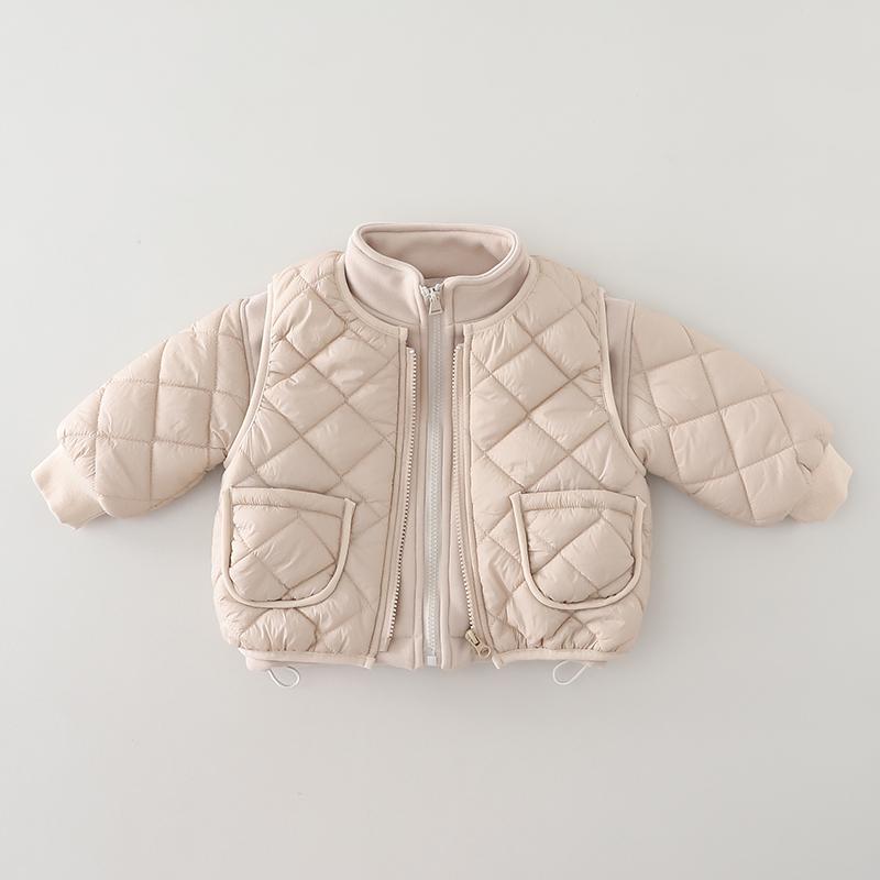 Boys' 3-piece long sleeved set, 0-5 years old Children's warm vest+stand collar thick top+casual pants, Boys' fashionable set