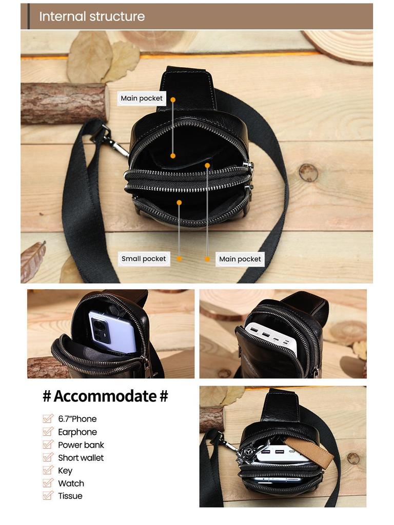 Men's Retro Genuine Leather Crossbody Chest Bag - Trendy Shoulder Bag for Commuting