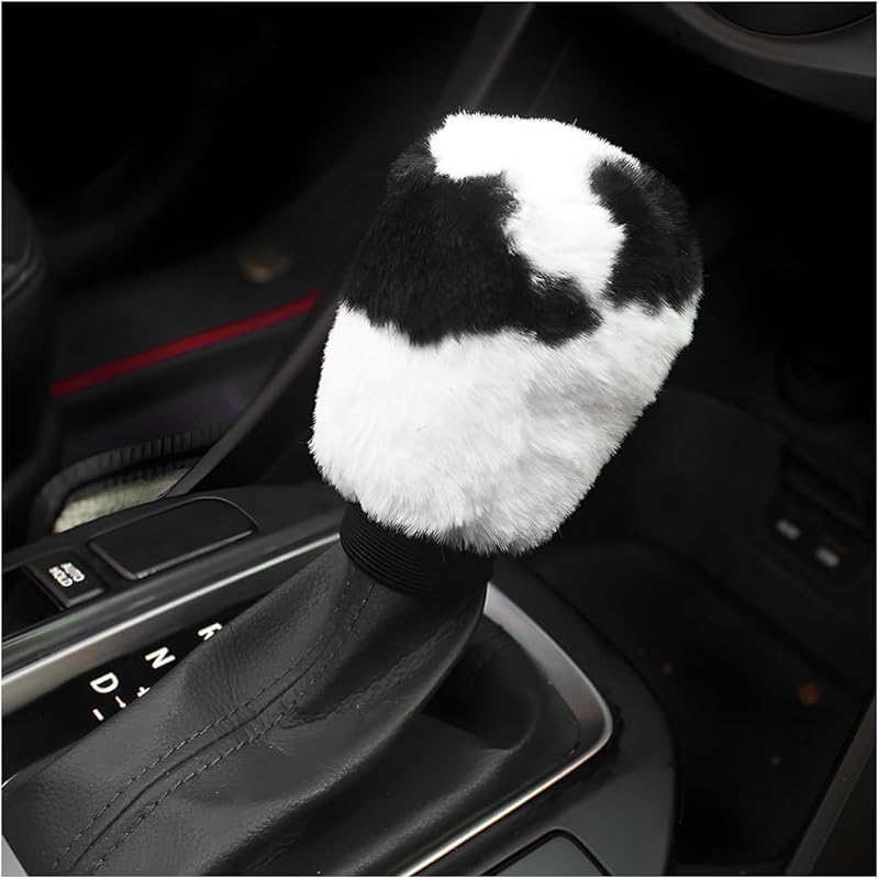 Cow Print Car Accessories Set, Soft Fluffy Plush Cute Cow Steering Wheel Cover & Handbrake Cover, Warm Furry Cow Print Armrest Mat & Shift Gear