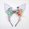 Large Bunnies Ears Hair Hoop Polychrome Flower Hairband Female Anime Headbands for Kids and Teens