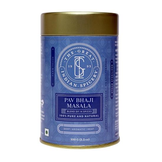 The Great Indian Spicery | Pani Puri Masala - 150gm Tin | Steam Sterilisation, Farm Fresh, Authentic Blend of 12 Spices, Non-Adulterated